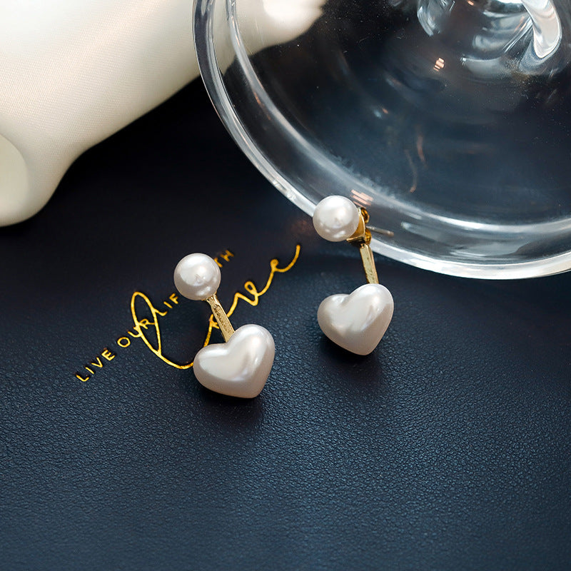 Simple Temperament Love Pearl Stud Earrings - adorables