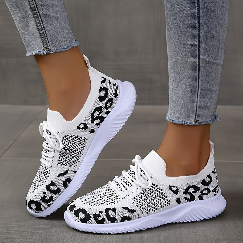 Women Leopard Print Lace-up Sports Shoes - adorables