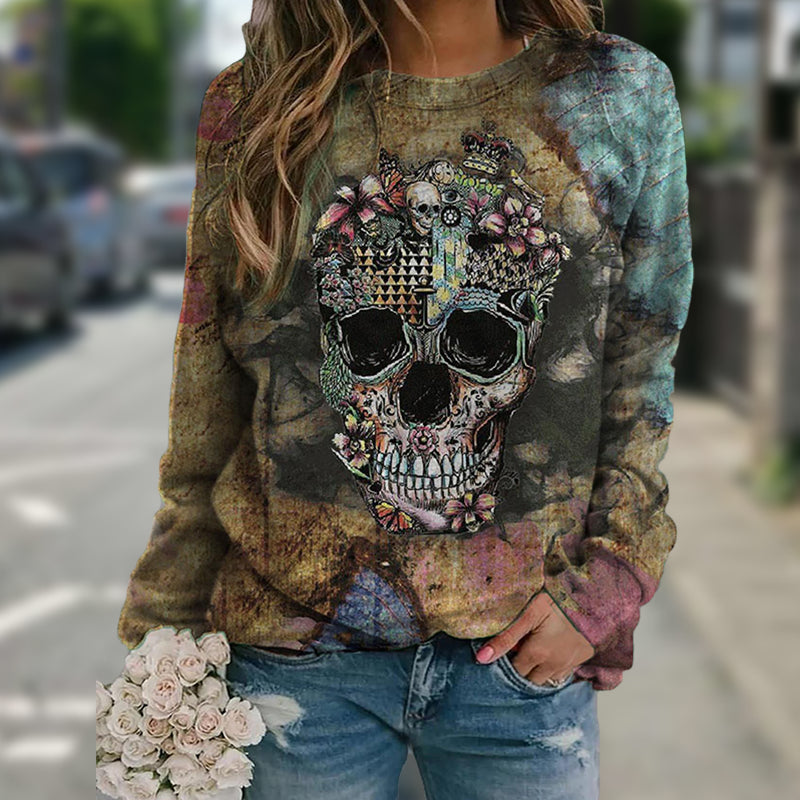 Long sleeve skull print sweatshirt - adorables