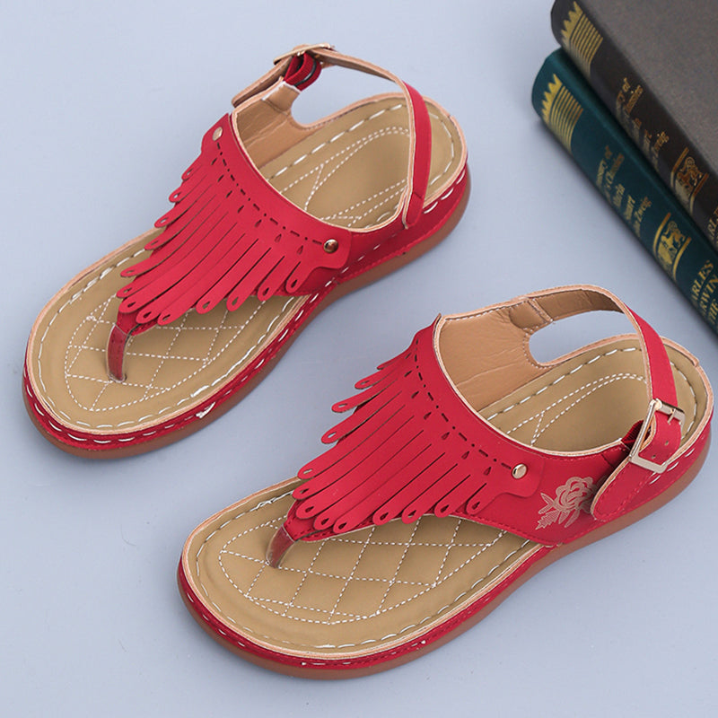 Women's Roman Cutout Thong Wedge Beach Sandals - adorables