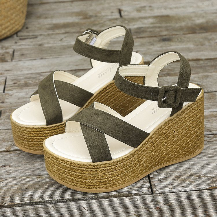 Wedge Sandals For Women Summer Casual Non-slip Cross-strap Platform Shoes With Hemp Heels Shoes - adorables