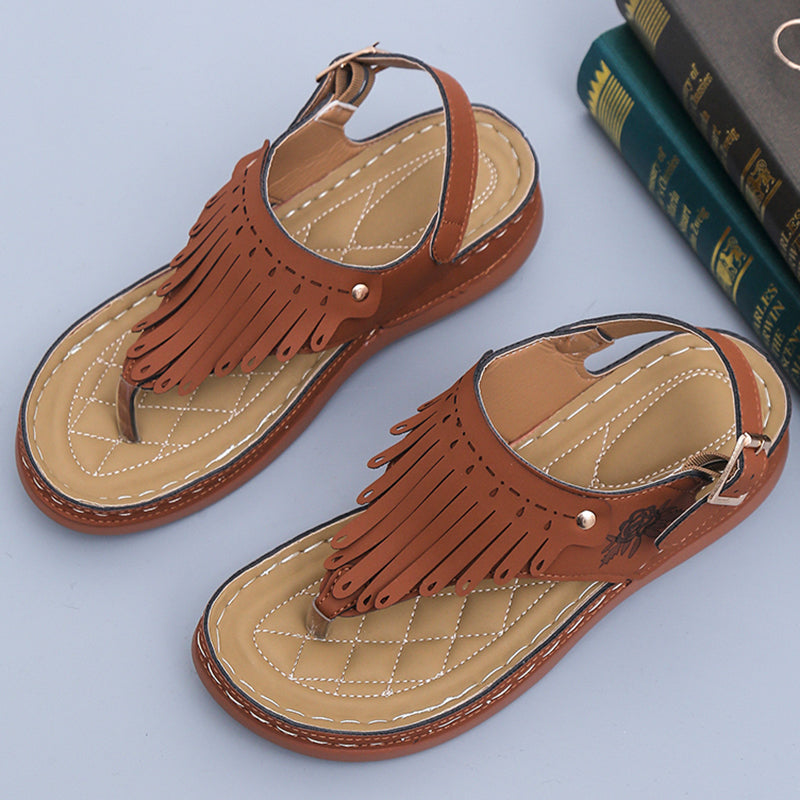 Women's Roman Cutout Thong Wedge Beach Sandals - adorables
