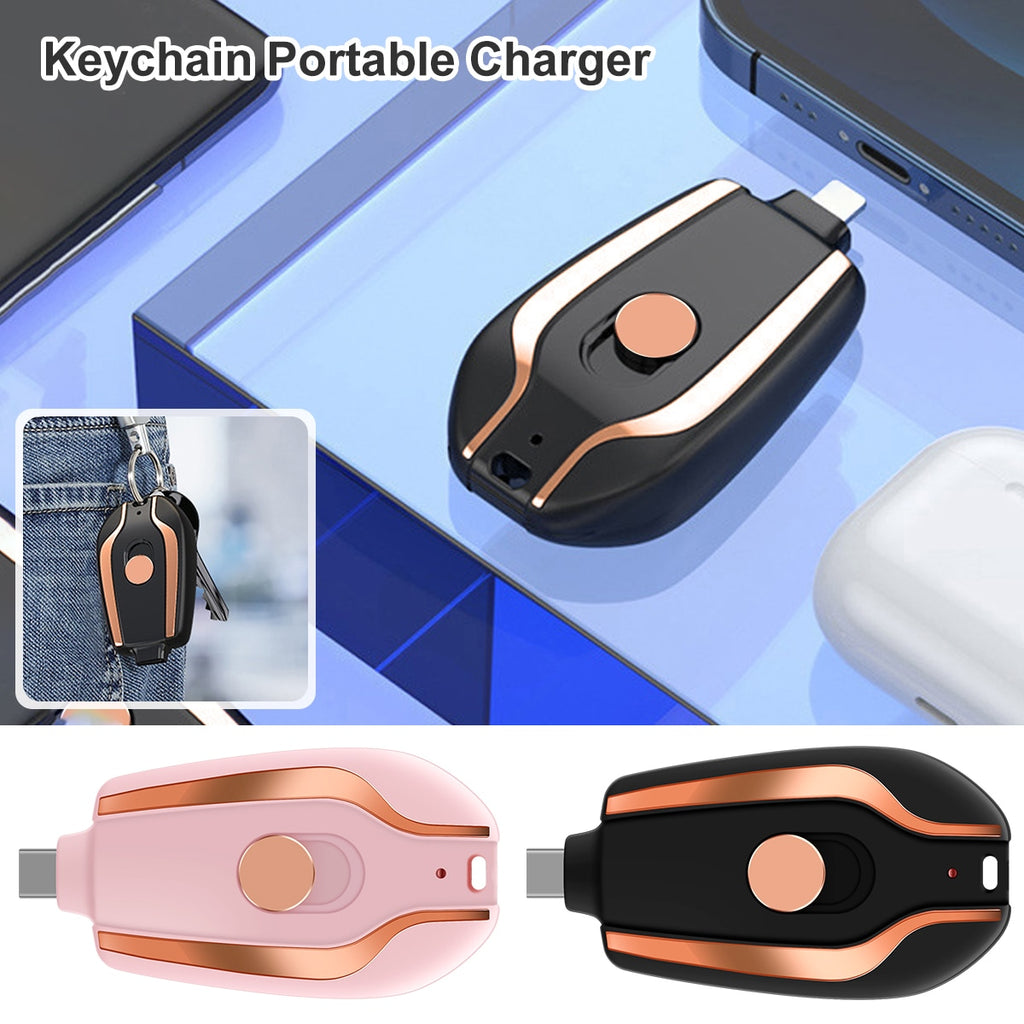New Keychain Portable Charger Compatible with Android 1500mAh Durable Key Chain Phone Charger Type-C Mini Power Emergency - adorables