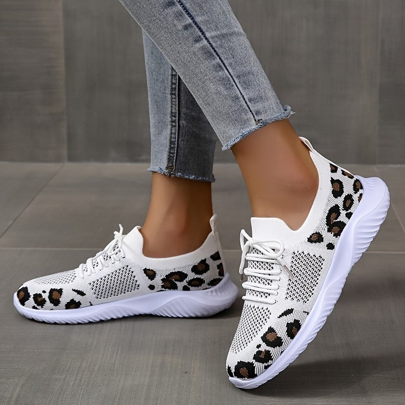 Women Leopard Print Lace-up Sports Shoes - adorables